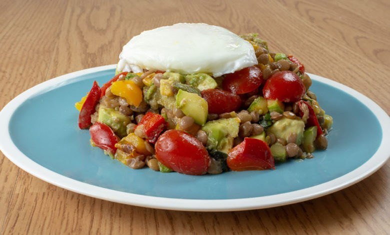 Lentil & Avocado Salad with Poached Eggs