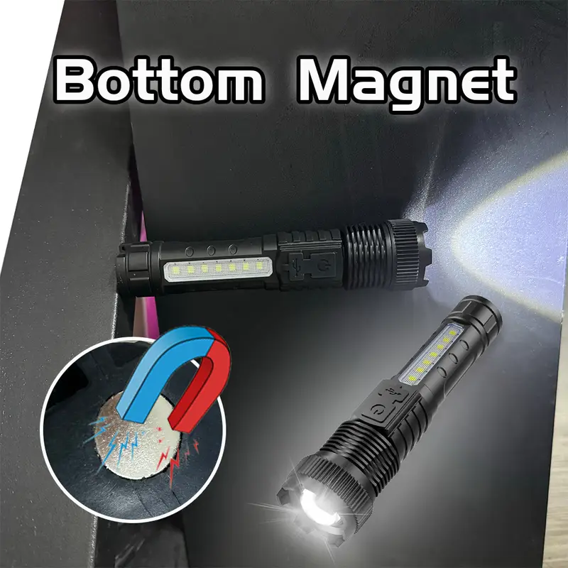 2pcs USB Rechargeable LED Flashlight – Zoomable, Portable & Multi-Use for Camping, Hiking & Emergency