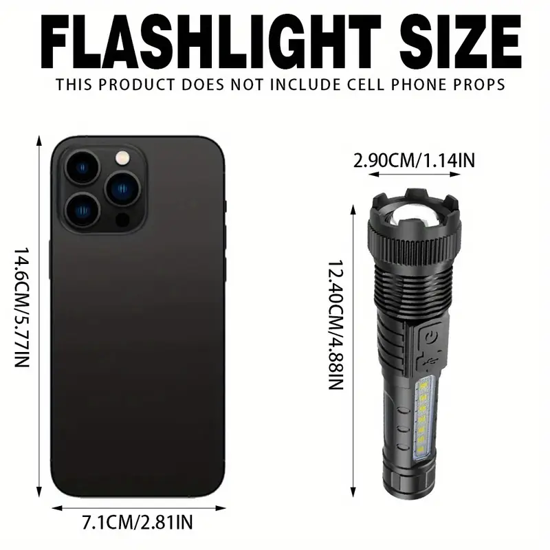 2pcs USB Rechargeable LED Flashlight – Zoomable, Portable & Multi-Use for Camping, Hiking & Emergency